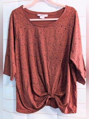 Reitmans In Every Story Rust Floral Knot-Front Top W/ 3/4 Sleeves Size 2X